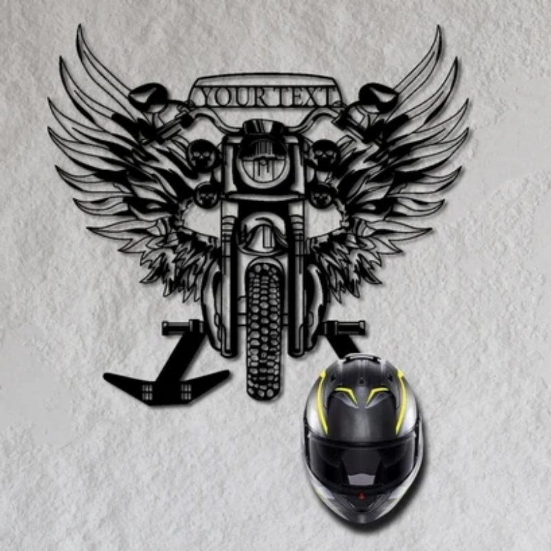 Support métal mural porte casque moto personnalisé